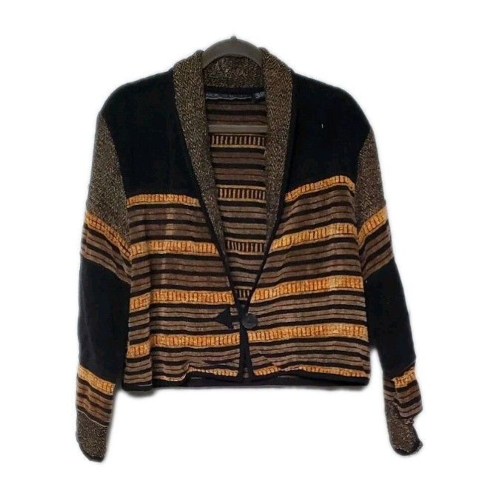 VINTAGE NEW IDENTITY Large Brown Cotton Cardigan Chunky Grandpa Sweater *Flawed*